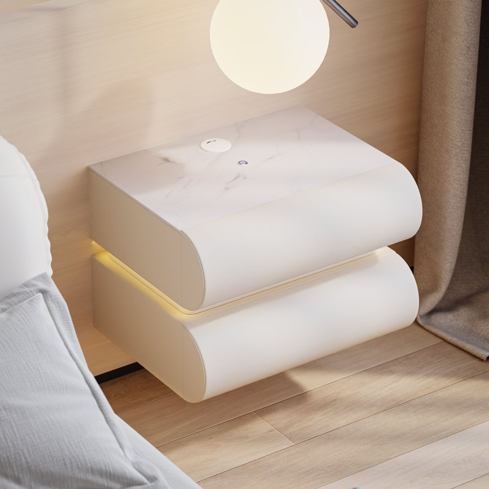 Humply Floating Leather 2-Drawer Smart LED Nightstand with Sintered Stone Top window image