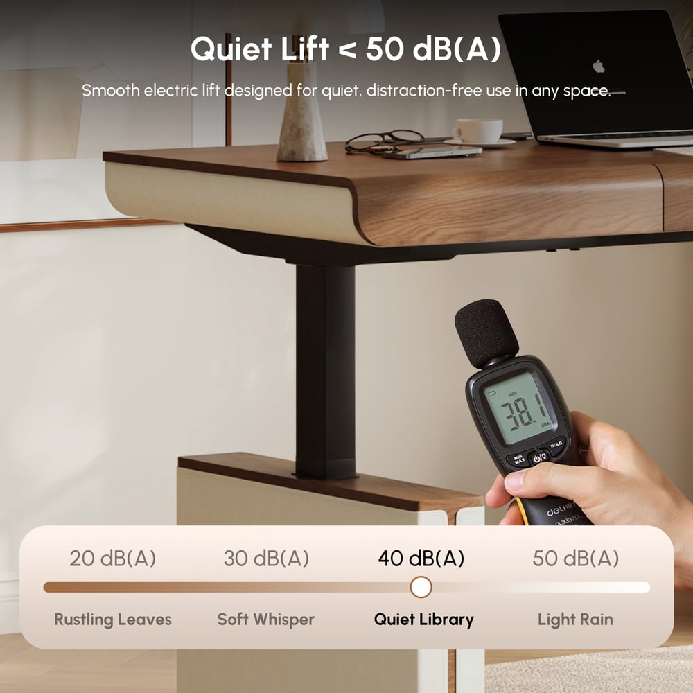 160 cm Height Adjustable Electric Standing Desk with Walnut Top and Leather-Wrapped Legs window image