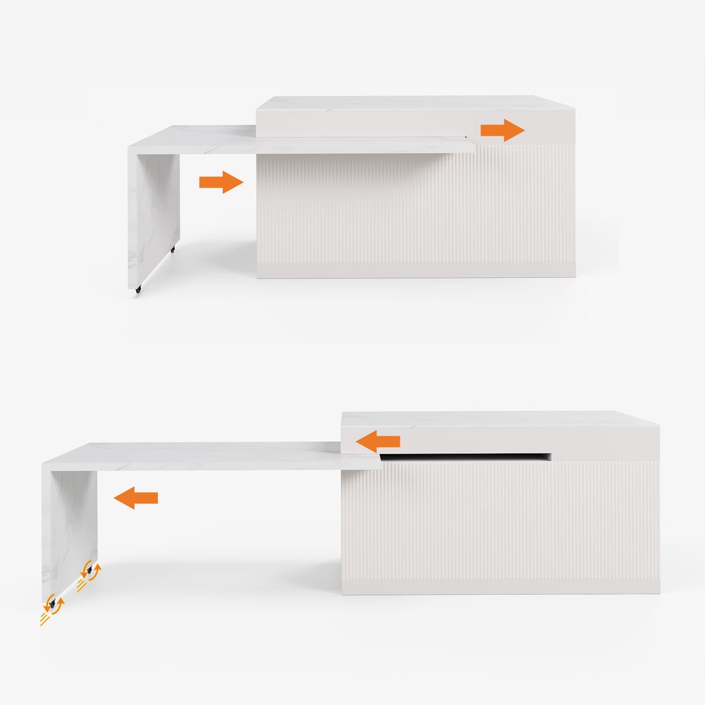 Modern 81"-112" Marble Pattern Kitchen Island with Doors & Drawers, White window image