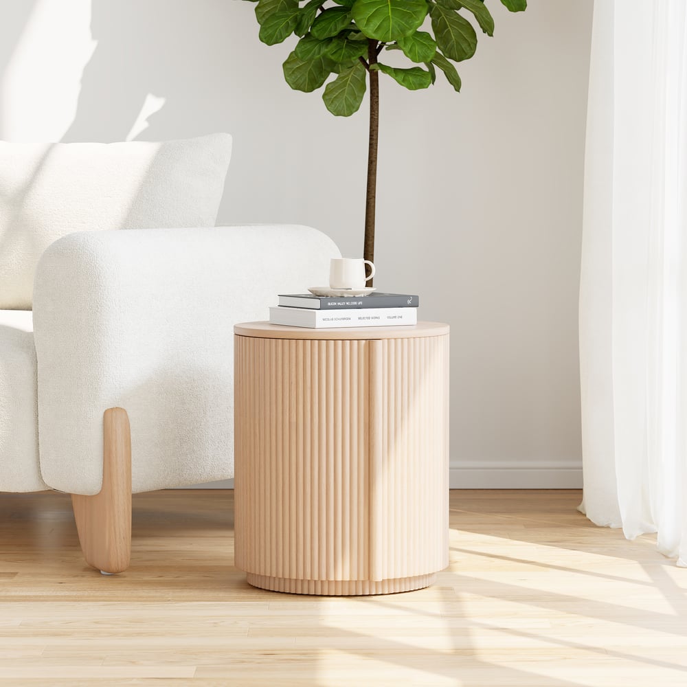 16" Engineered Wood Fluted Storage End Table window image
