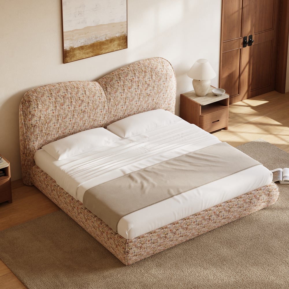 Modern King Size Chenille Upholstered Cloud Bed window image