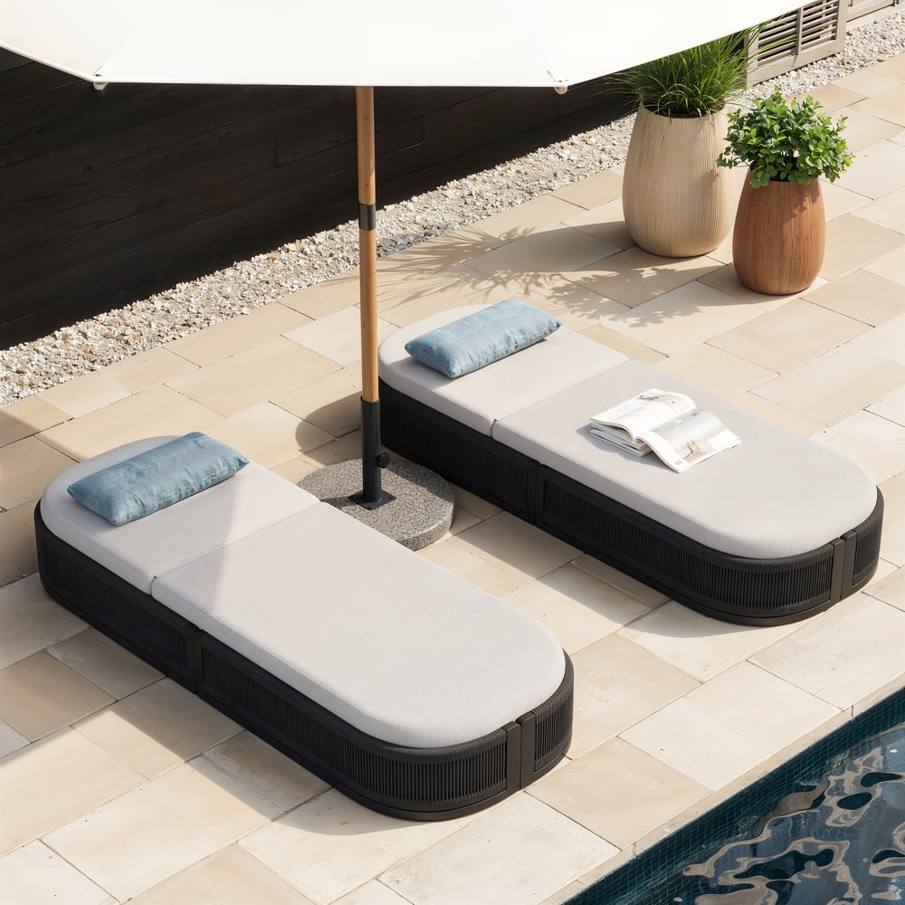 Costra Outdoor Aluminum & Rope Weave Reclining Chaise Lounge in Black window image