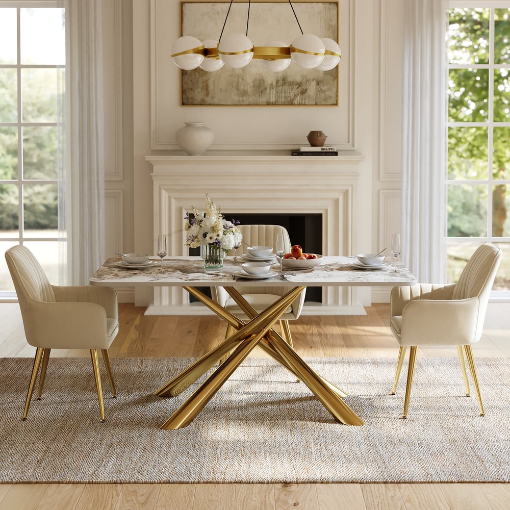 Dining Set 63" Rectangle Glossy Pandora Sintered Stone Dining Table with 4 Chairs window image