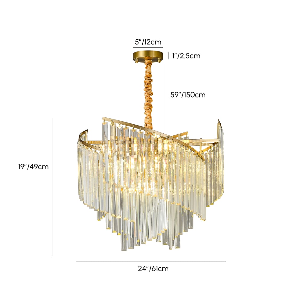 Spiral Art Modern 10-light Crystal Chandelier with Adjustable Chain in Gold weights dimensions image
