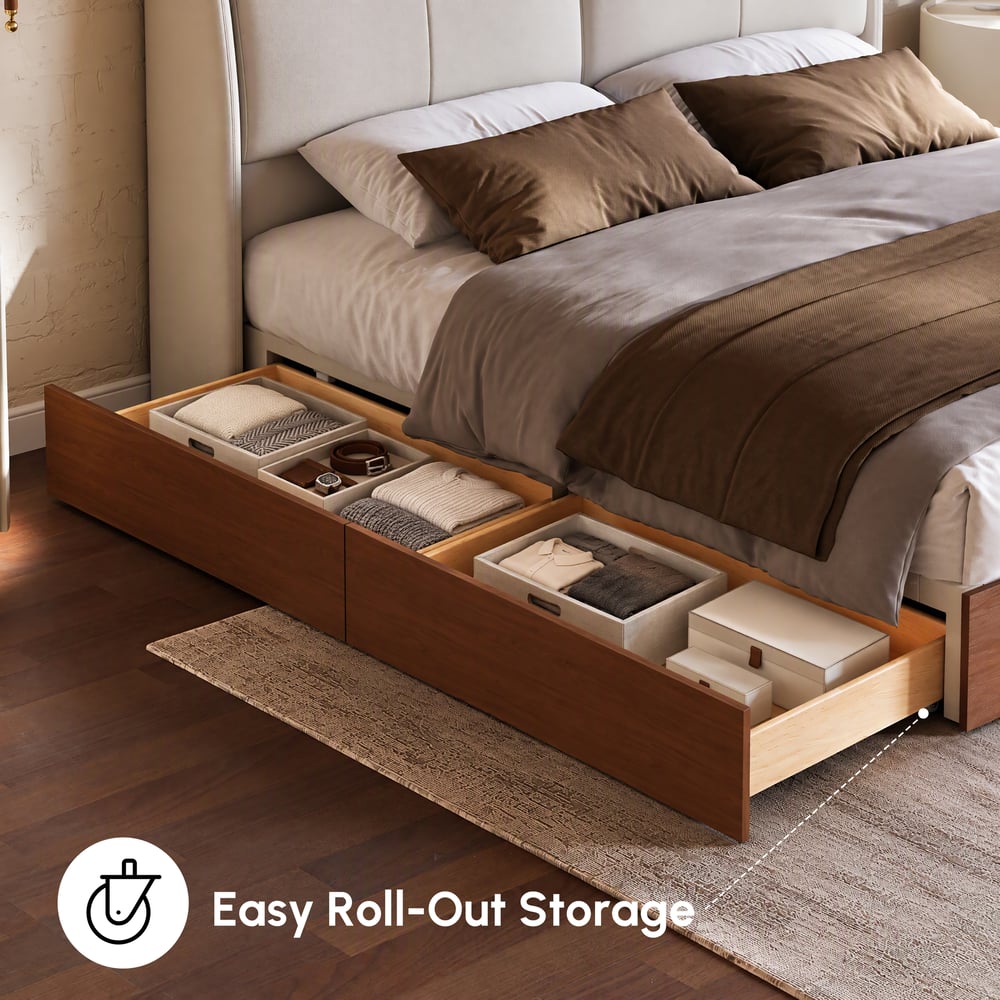King Genuine Leather Storage Bed with Adjustable Headboard window image
