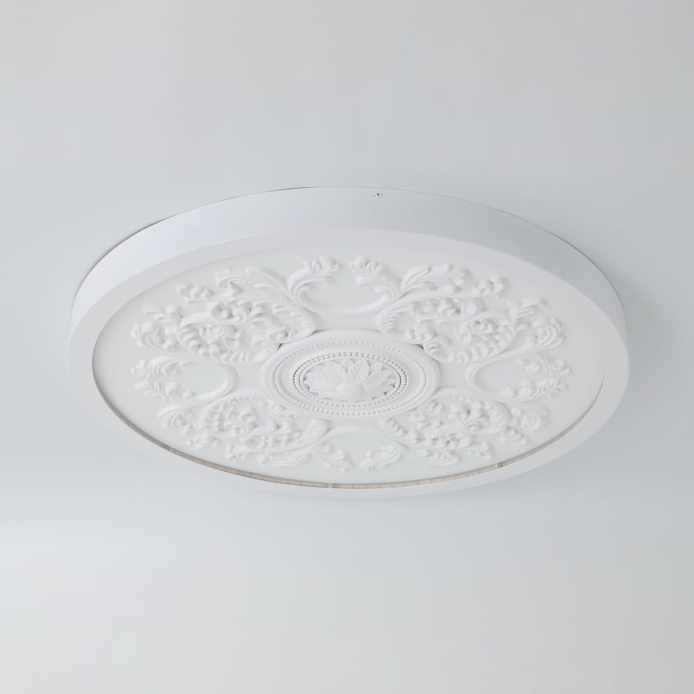 French Elegant White Resin 3D Carved LED 3-Mode Dimmable Flush Mount Ceiling Light window image