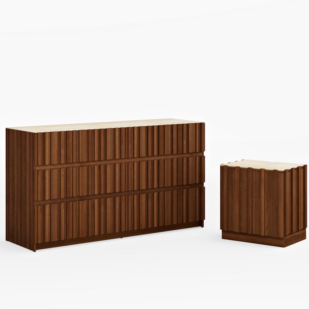 59" Walnut and Sintered Stone 6-Drawer Lighted Dresser window image