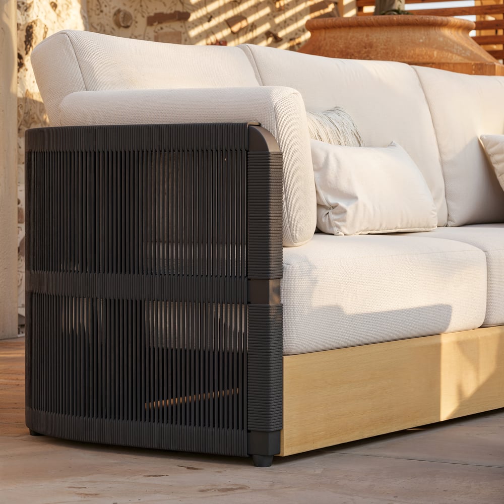 Costra Woven Outdoor Sectional Sofa Set with Adjustable Reclining Chaise and Coffee Table Black window image