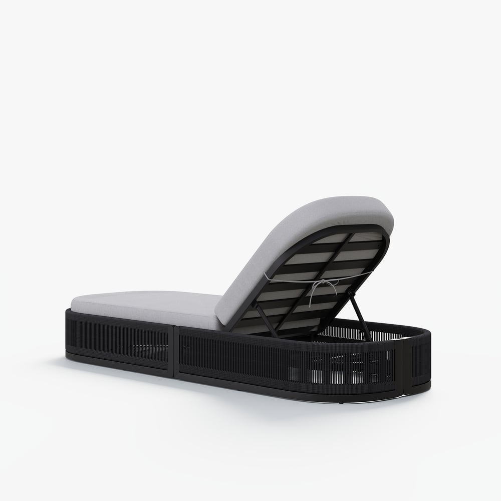 Costra Outdoor Aluminum & Rope Weave Reclining Chaise Lounge in Black window image