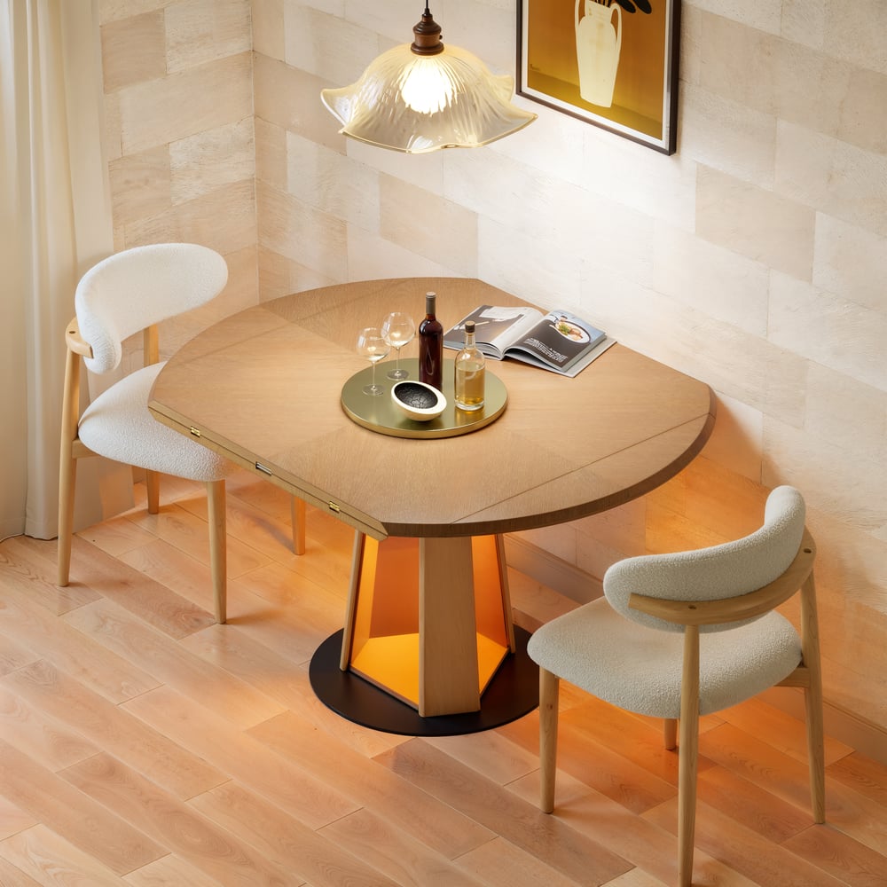 36"-47" Solid Natural Wood Extendable Dining Table with Light window image