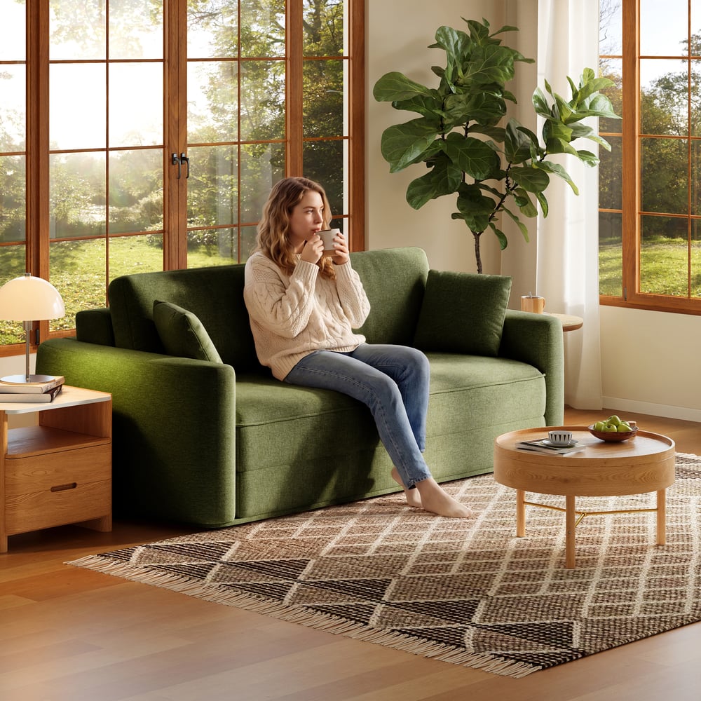 80" Queen 3-Seater Chenille Fold-Down Sleeper Sofa with Removable Cover window image