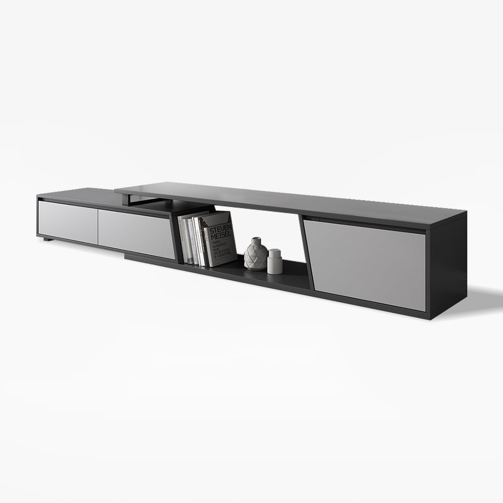 Fero TV Stand Set of Wood Grey Extendable TV Stand & Rectangular Coffee Table window image