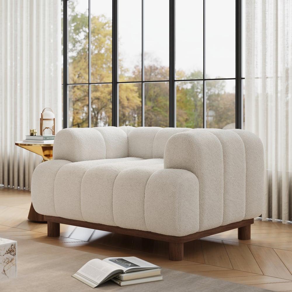 49" Boucle Lounge Accent Chair with Armrest and Wood Legs window image