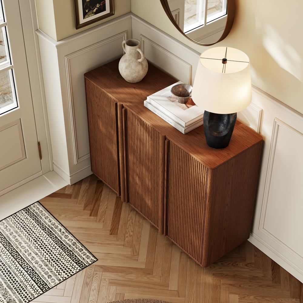 Lineva 48" Ash Wood Veneer Shoe Storage Fluted Entryway Cabinet window image