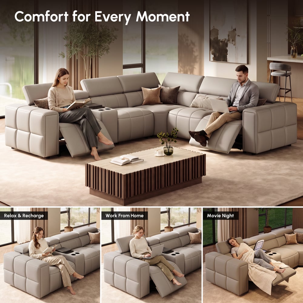 Genuine Leather Built-In Cooler Power Reclining Sofa window image