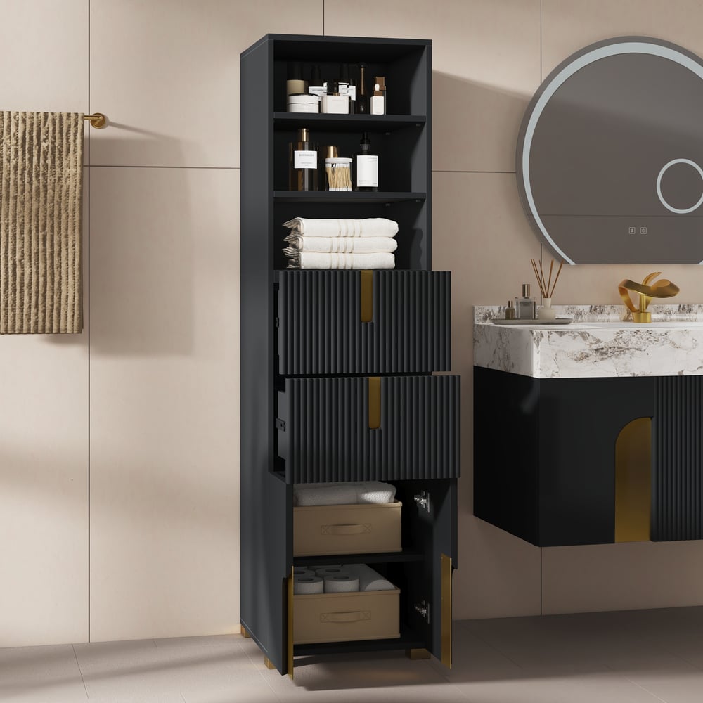 Artis 59" Bathroom Storage Cabinet – Freestanding Linen Tower with 2 Drawers & 2 Doors window image