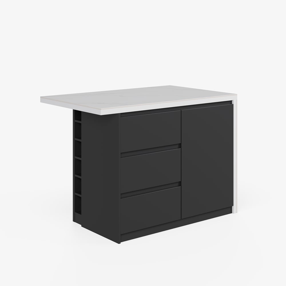 Modern 50" Glossy Sintered Stone Kitchen Island with Storage, White & Black window image