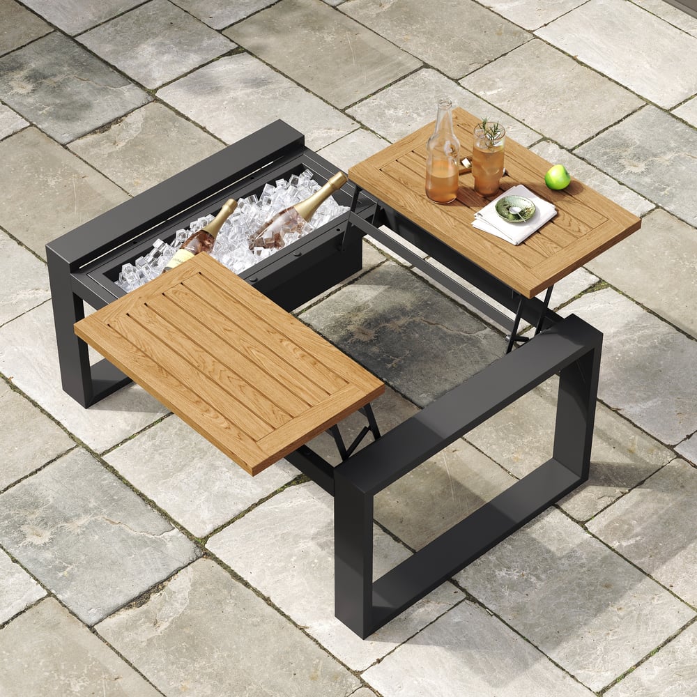 Slatera 4-Pieces Modular Outdoor Sofa Set Aluminum & Acacia for 4 Person in Light Gray window image