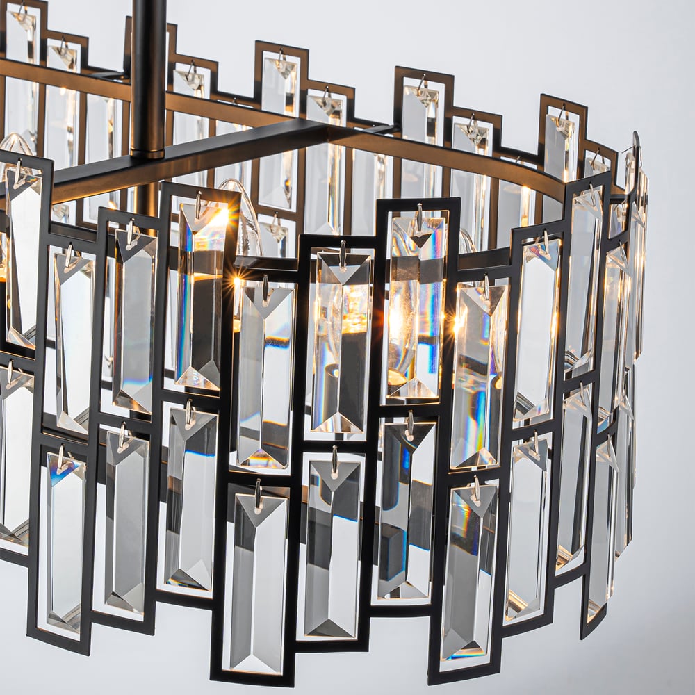 Clyvra 6-Light Kitchen Island Light Crystal Ceiling Light in Black window image