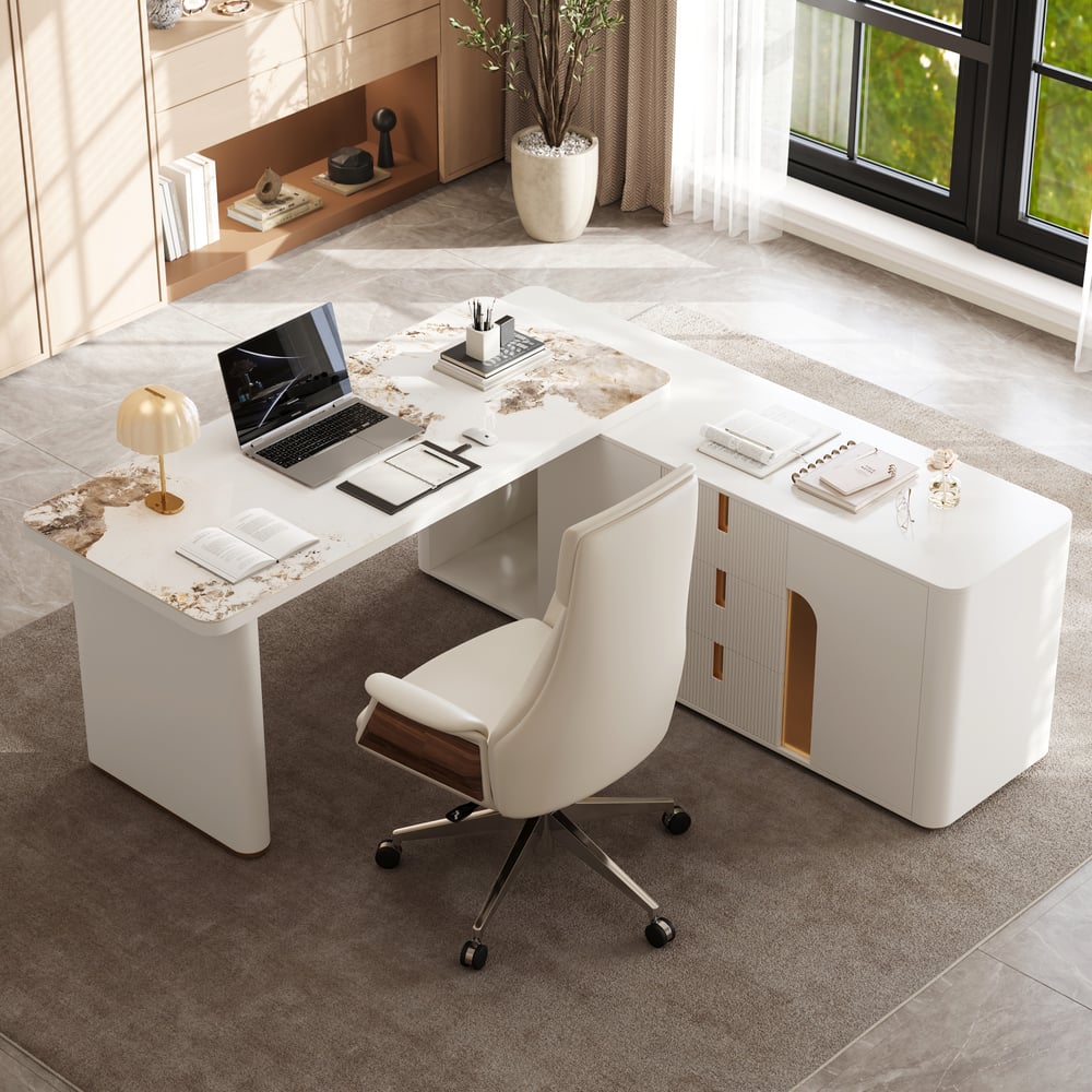 Artis 71" Right-Hand Return Sintered Stone Executive Desk window image