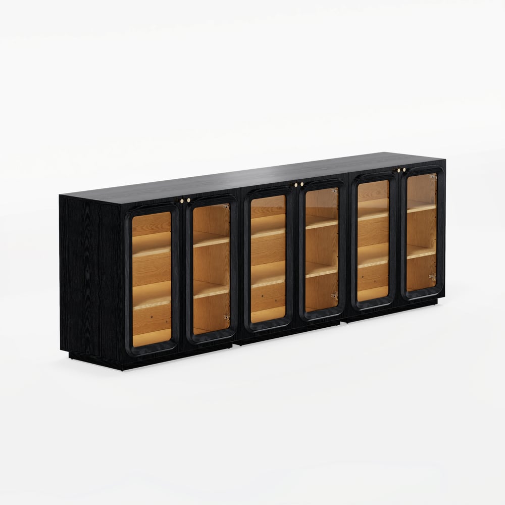 Soporte de TV de 94" con gabinete de cómoda con almacenamiento y LED Imagen de ventana