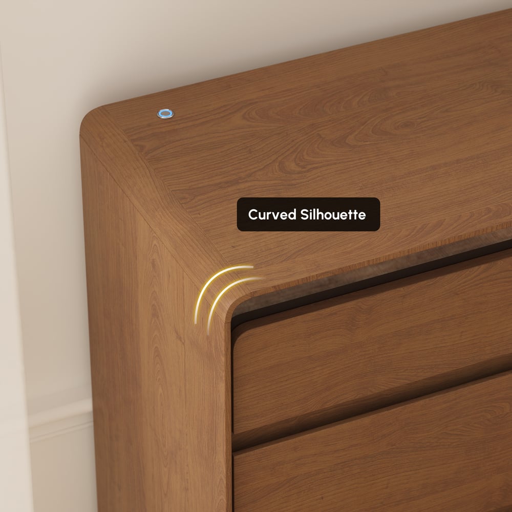 Meloa 47" Wooden Walnut 6-Drawer Dresser with Light and Charging Station window image