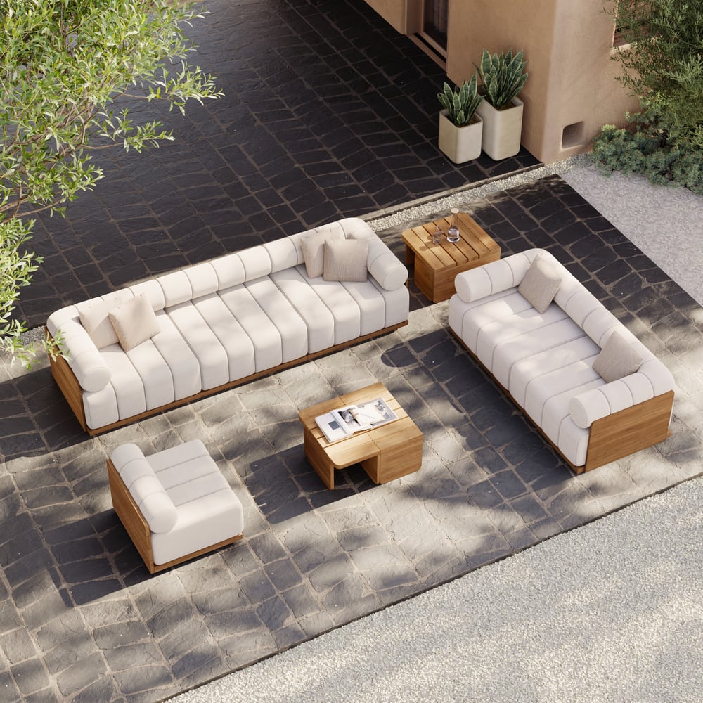 Resaro 9-Piece Outdoor Modular Natural Teak Sectional Fluted Sofa Set window image