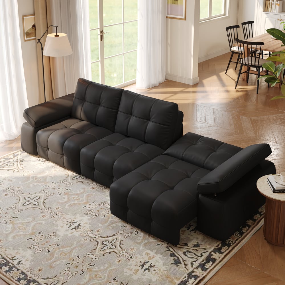 130" 3-Seater Genuine Leather Power Convertible Sleeper Sofa with Adjustable Armrests window image