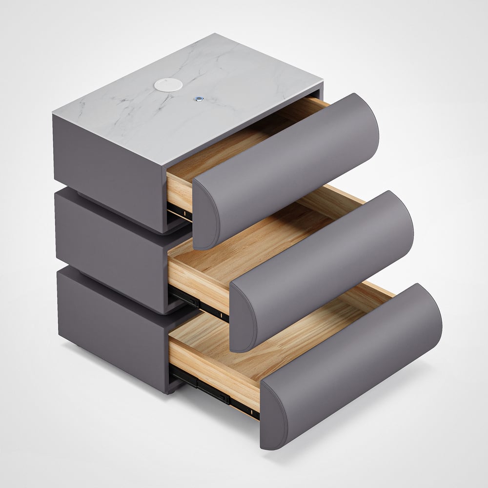 Humply Leather 3-Drawer Smart LED Nightstand window image