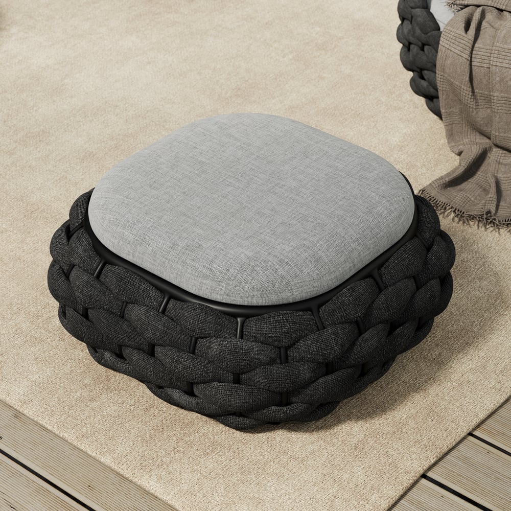 Cocaro Outdoor Hand-Woven Rope Footrest Storage Ottoman in Dark Grey window image