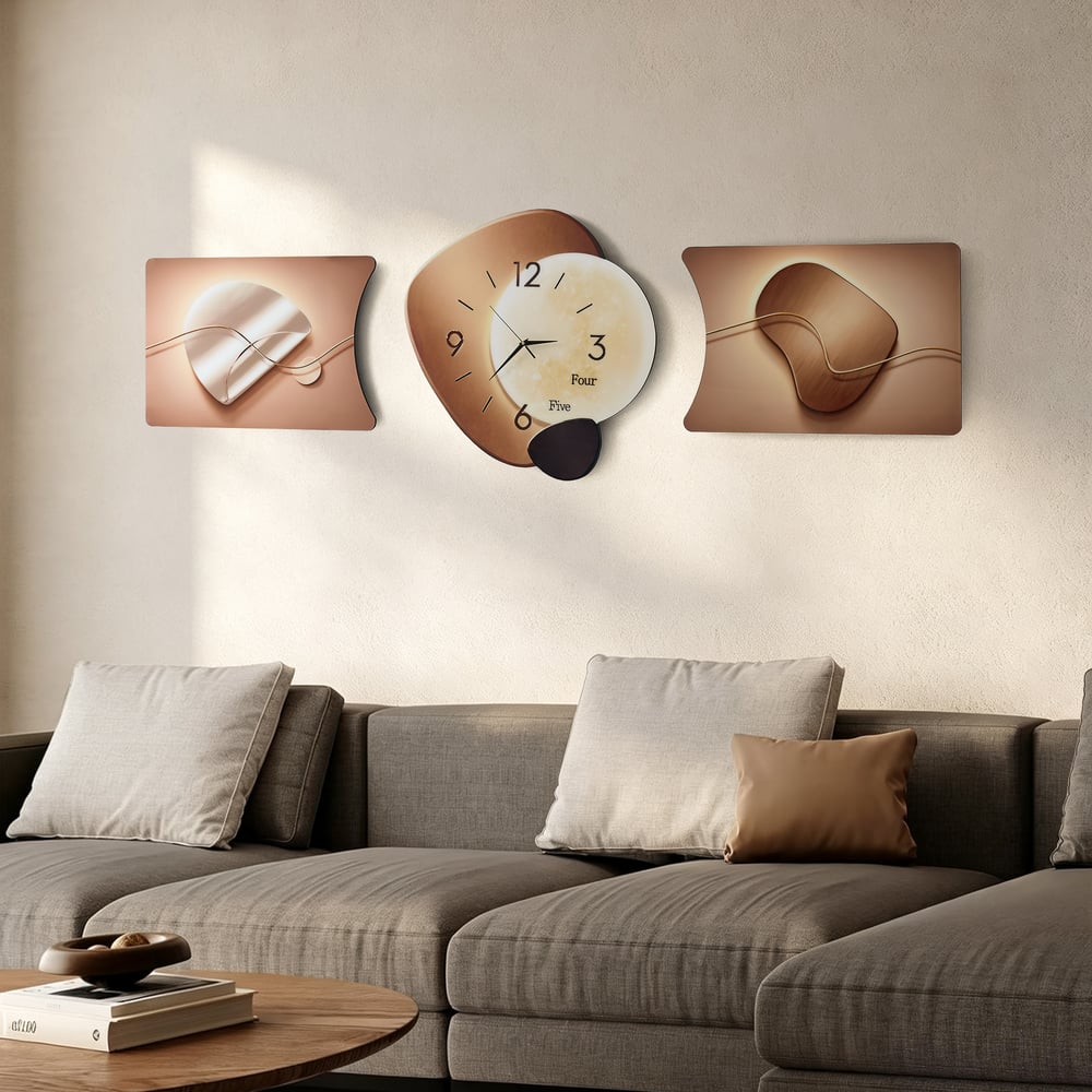 3-Piece Pebble-Shaped Battery-Operated Wall Clock with Acrylic and MDF Panels window image