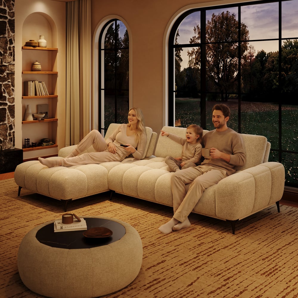 Chaise Chenille Adjustable Backrest Sectional Sofa window image