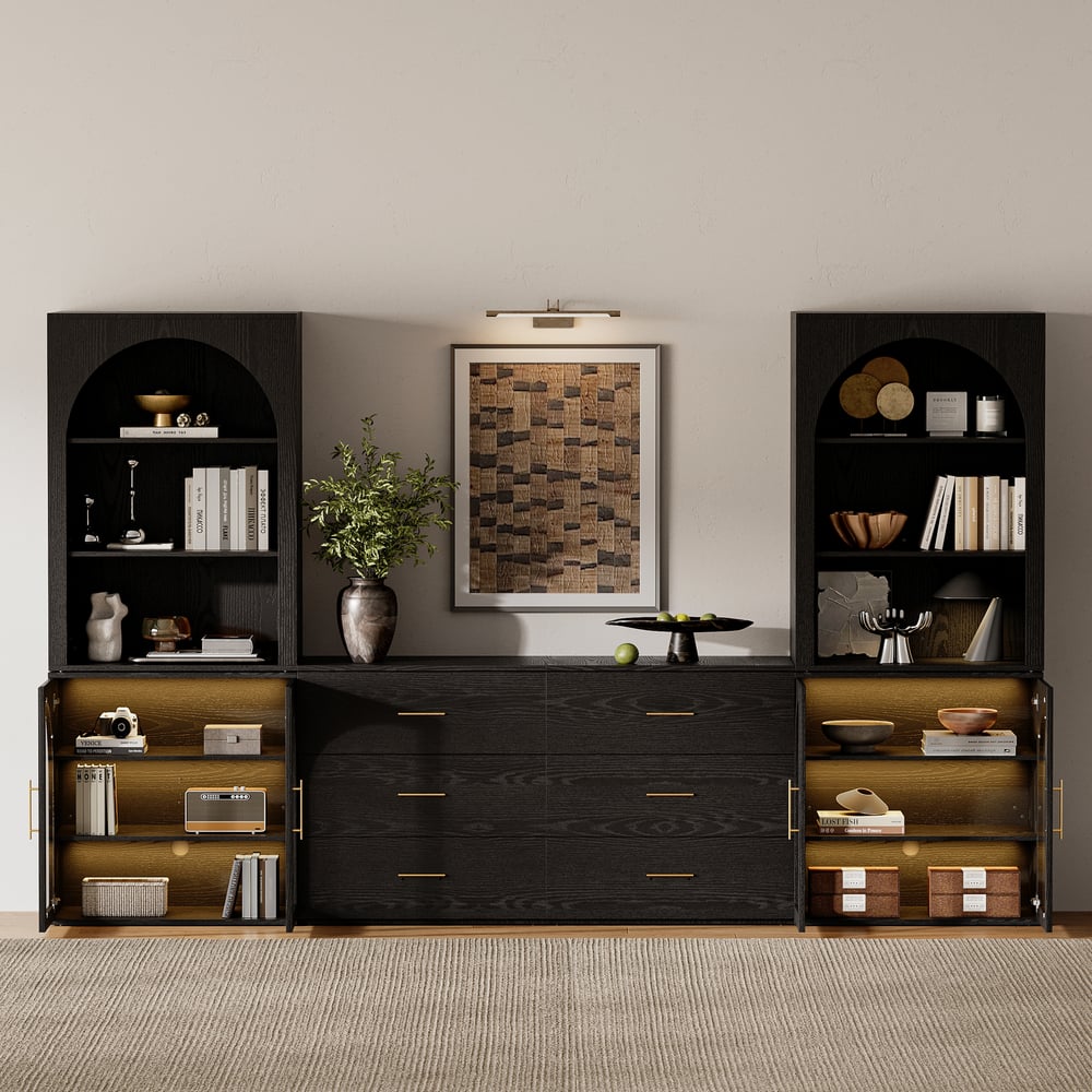 Arune 126"  Arched Glass Door 3-Piece Entertainment Center with Bookshelf window image