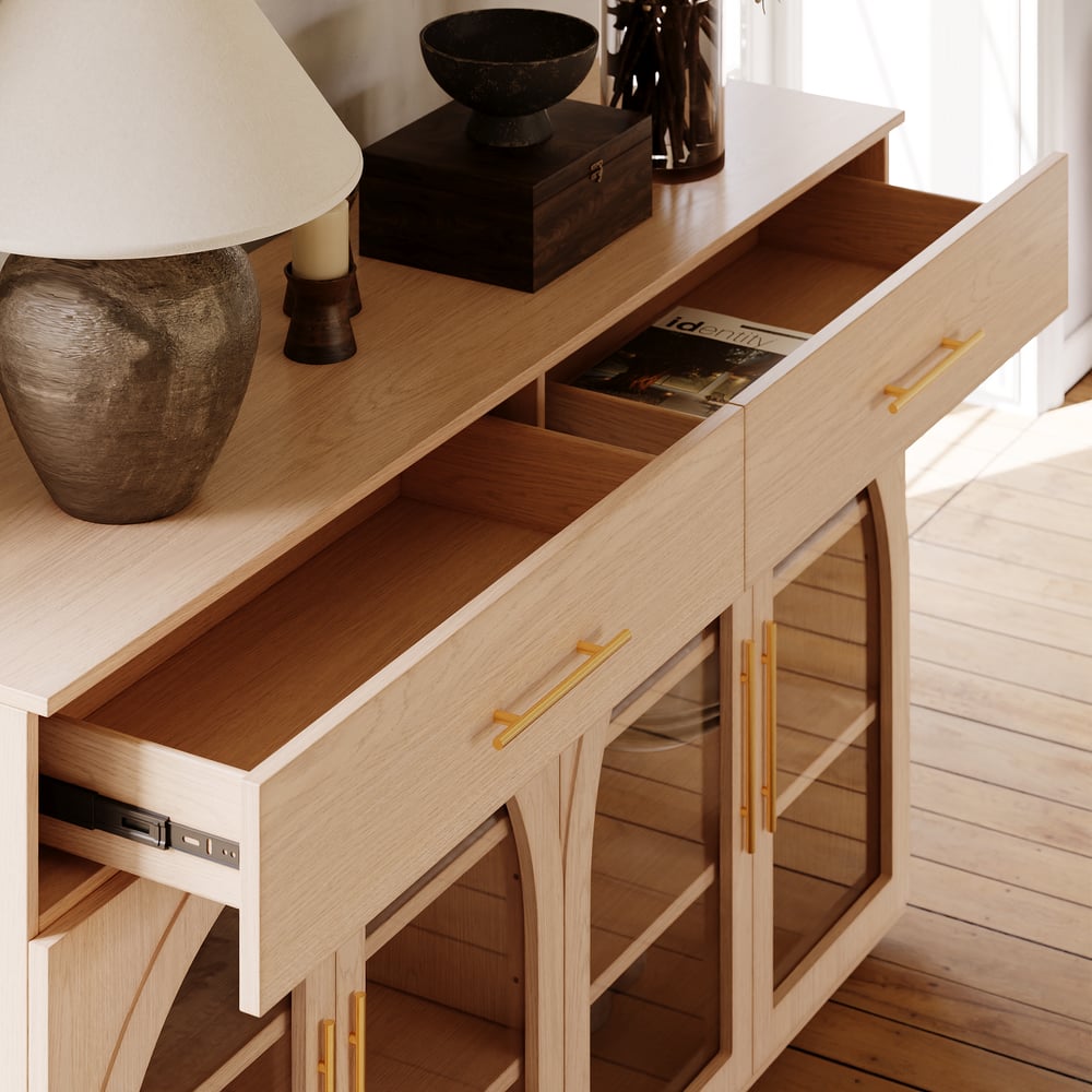 Arune 63" Natural Wood Sideboard with Storage & LED Lights window image