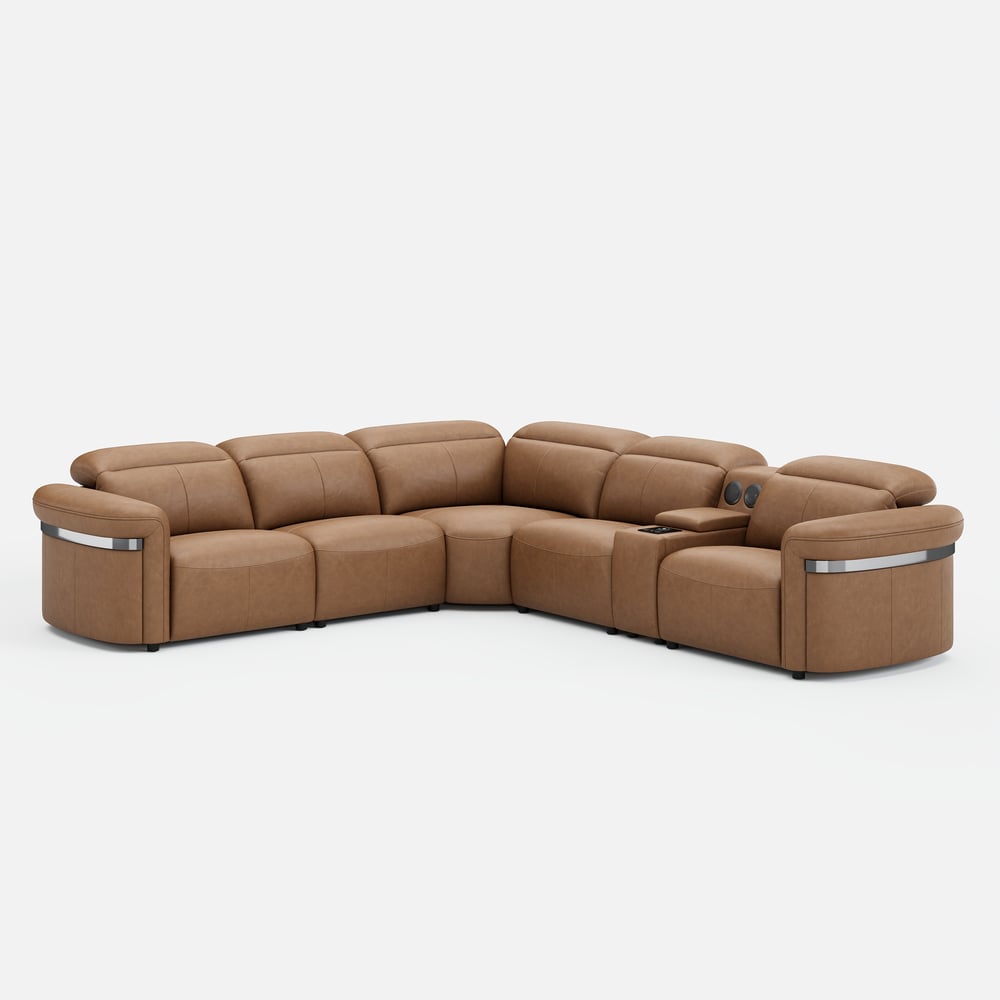 Genuine Leather Multifunction Media Console Power Reclining Sofa window image