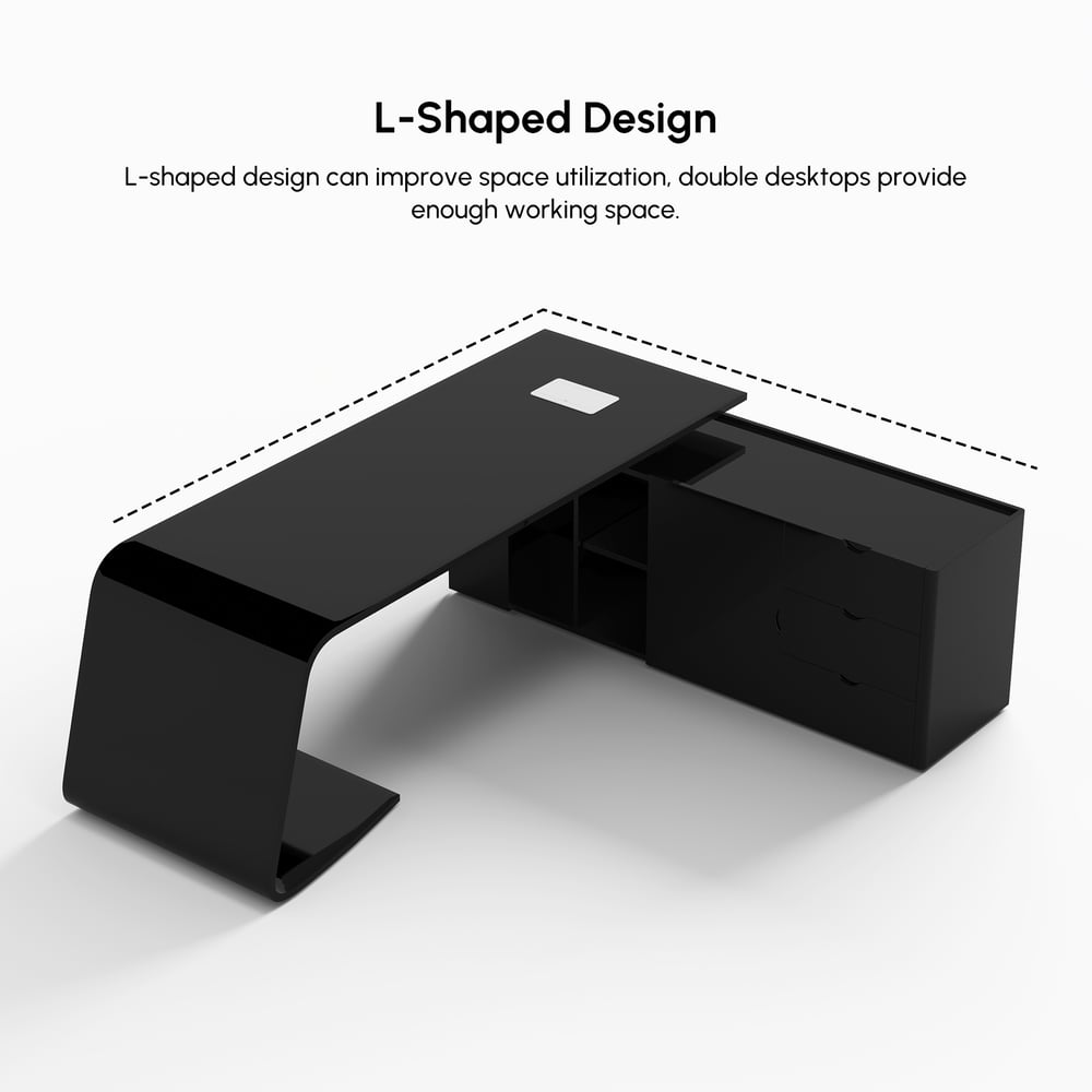 Modern 87" L-Shaped Right-Hand Executive Desk with Storage window image