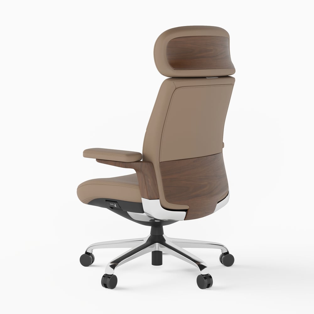 Khaki Genuine Leather Swivel Office Chair with Ergonomic Synchro-Tilt Recline System window image