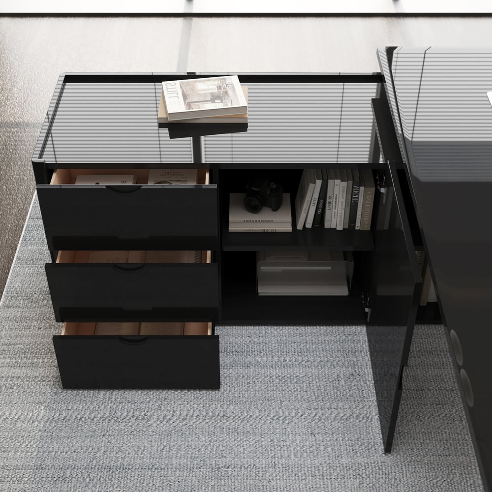 Modern 87" L-Shaped Left-Hand Executive Desk with Storage window image
