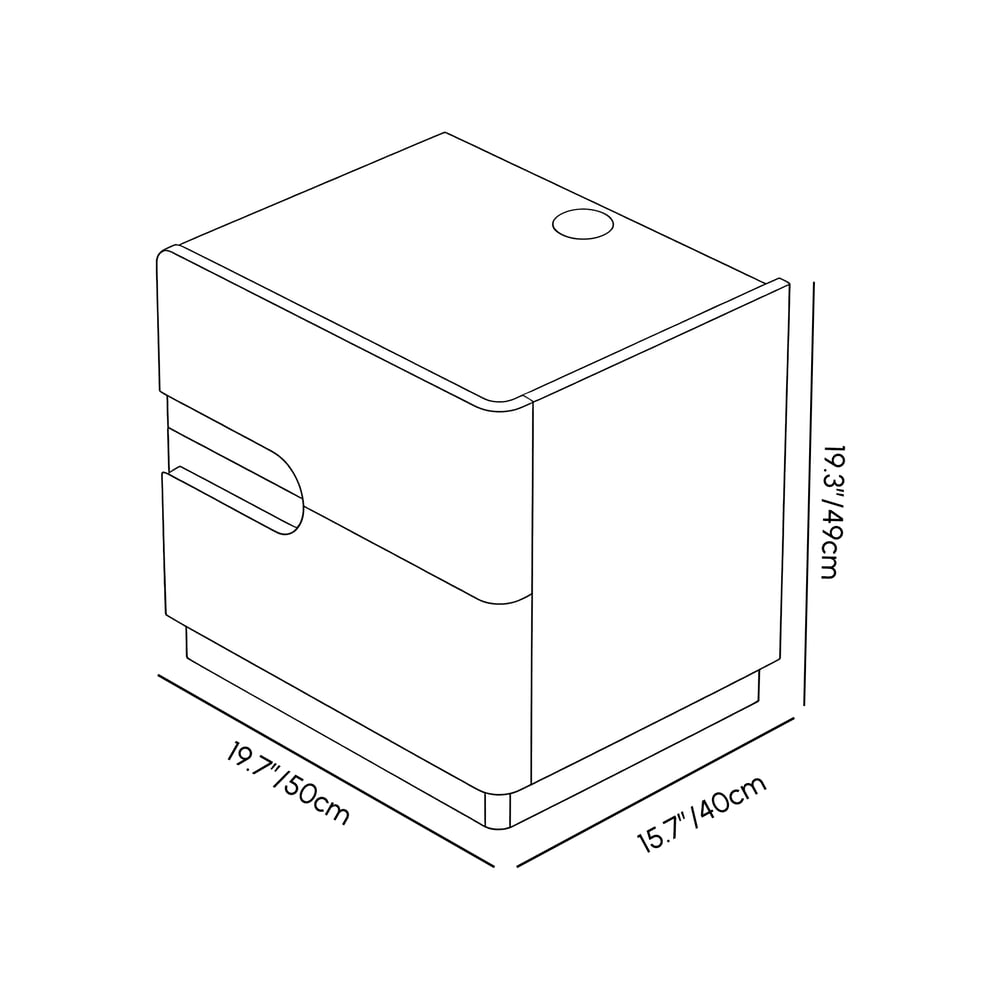 Table de chevet intelligente de 20" à 2 tiroirs avec plateau en pierre frittée et station de charge Poids, dimensions, image