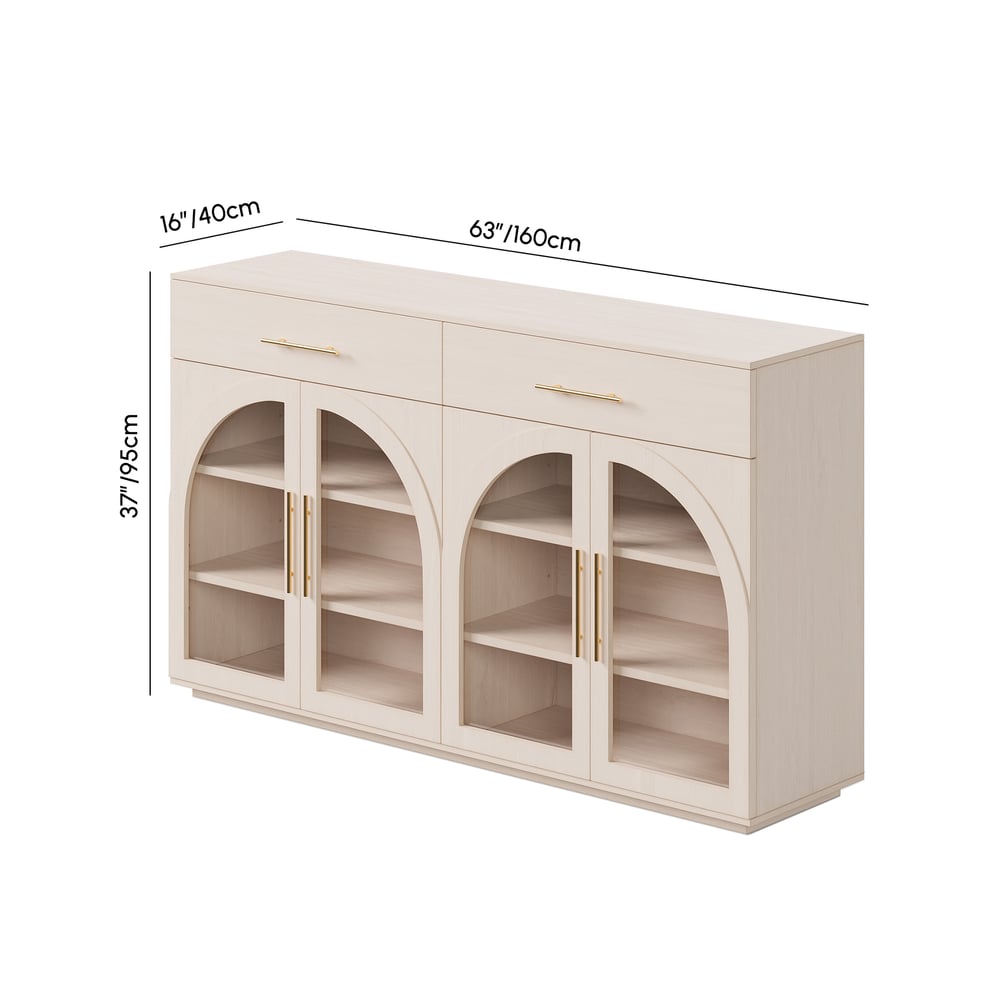Arune 63" Whitewash Wood Sideboard with Storage & LED Lights weights dimensions image