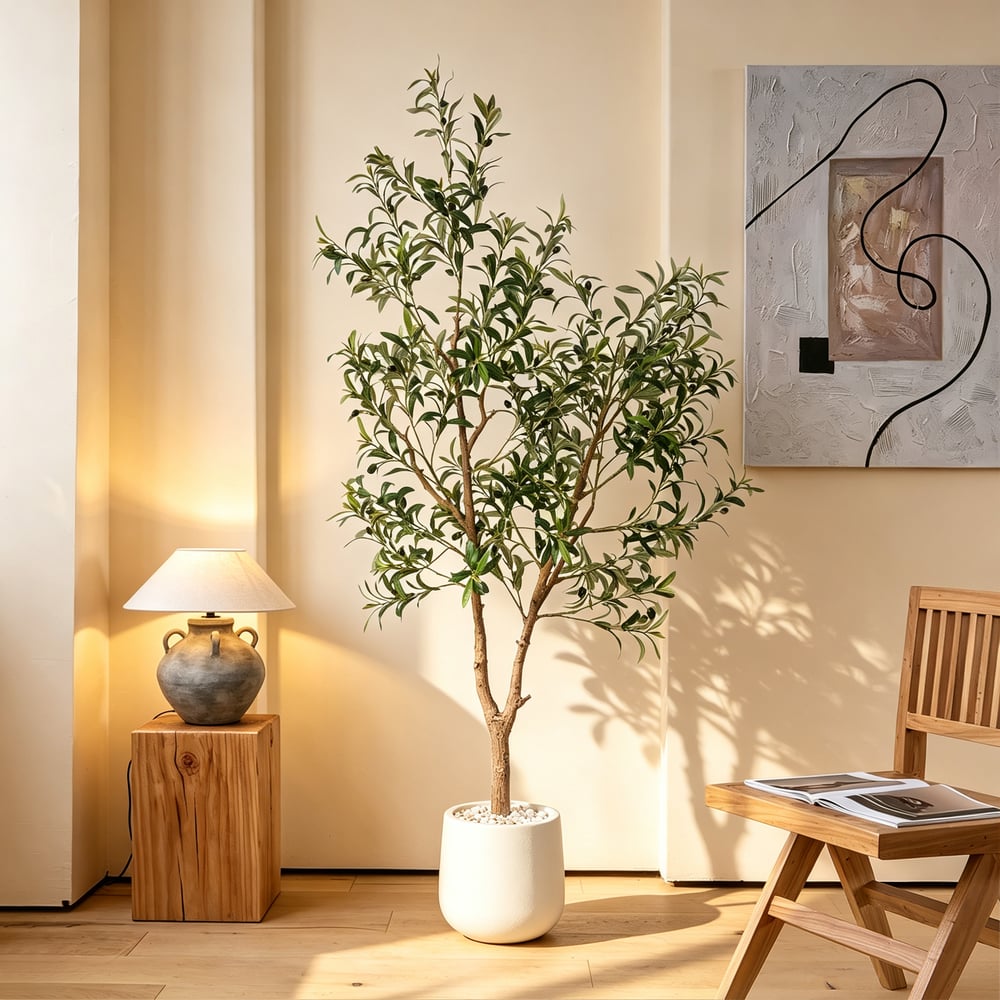 6 ft. Artificial Olive Tree with Planter and Decorative Pebbles window image