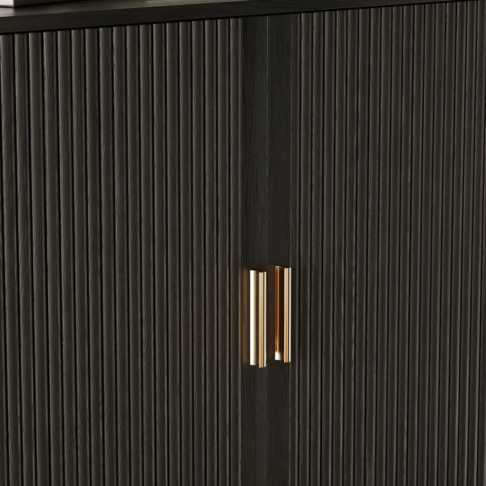 Meuble d'entrée cannelé en placage de bois de frêne de 37 pouces avec rangement pour chaussures, main gauche image de fenêtre