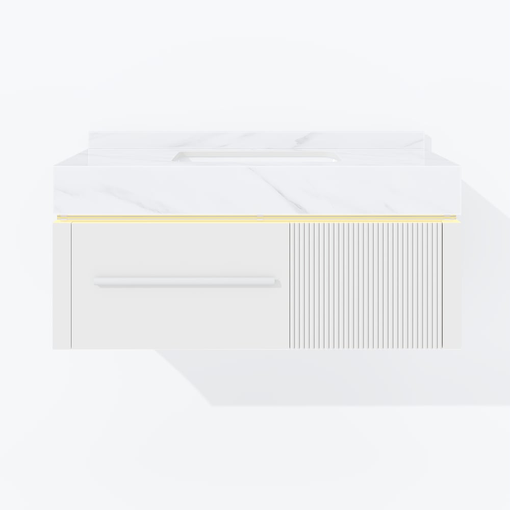 39.4" Wall-Mounted Bathroom Vanity with Sintered Stone Top, LED Sensor Light window image