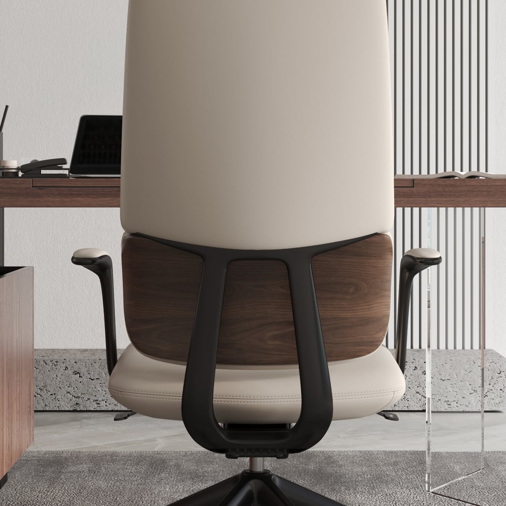 Ergonomic Grey Genuine Leather High Back Reclining Swivel Office Desk Chair window image