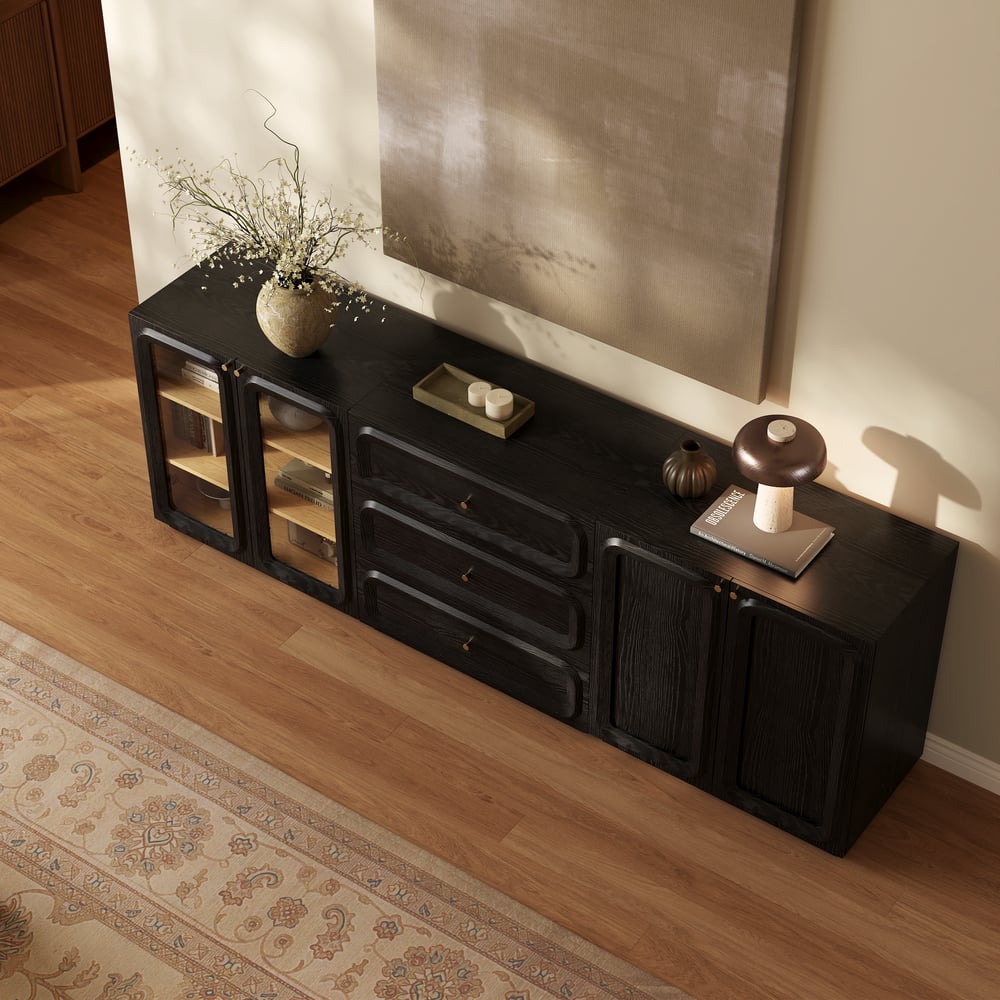 94" TV Stand with Chest Cabinet featuring storage and LED window image