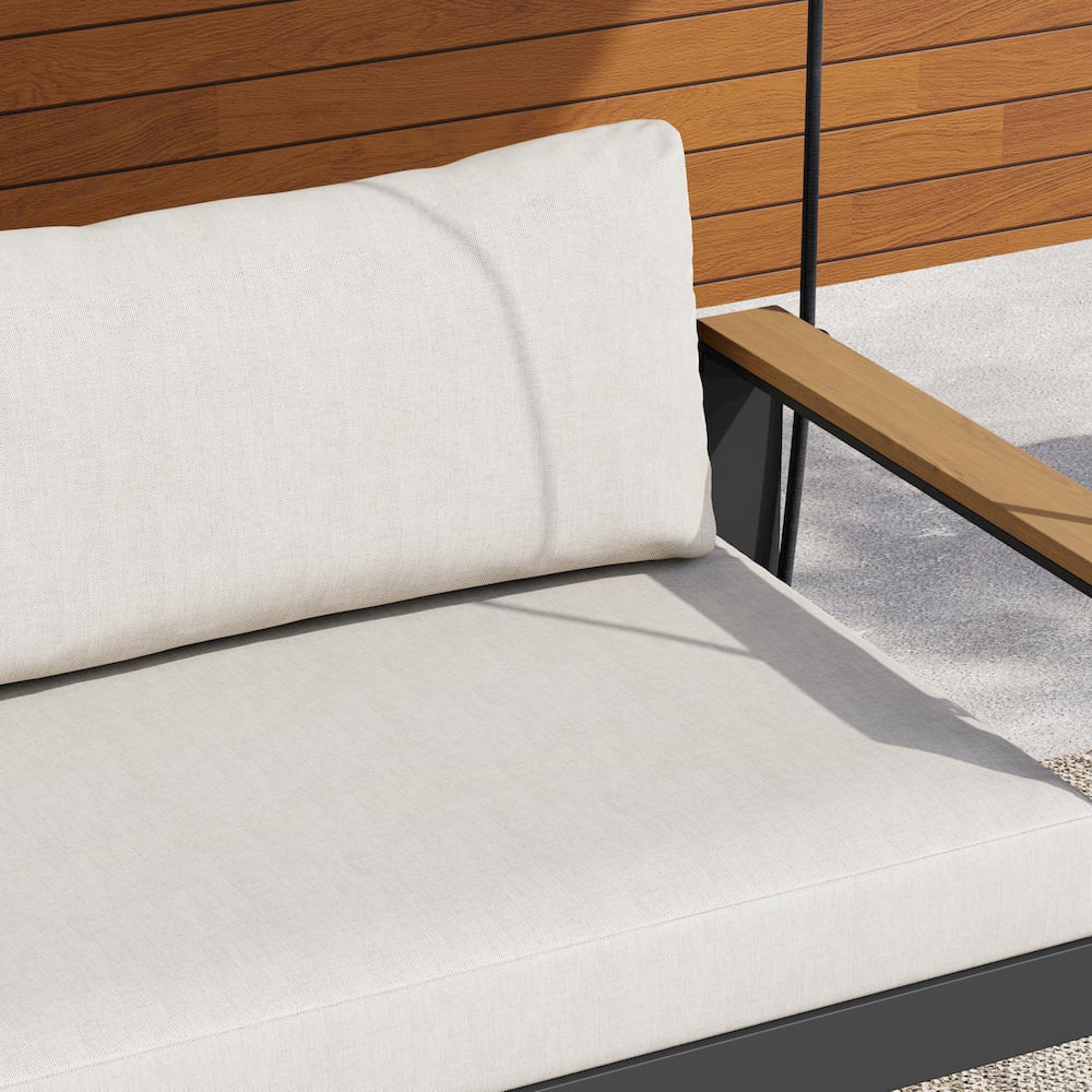 Tevara Outdoor 2-Seater Hanging Swing Sofa in Warm White with Cushion & Black Cover window image