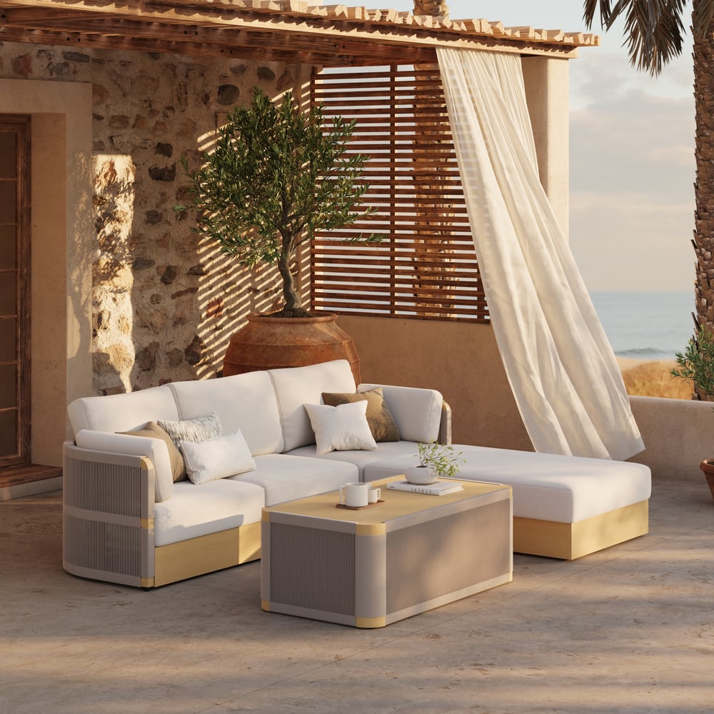 Costra Handwoven Rope Adjustable Outdoor Chaise Sofa Set in Ivory window image