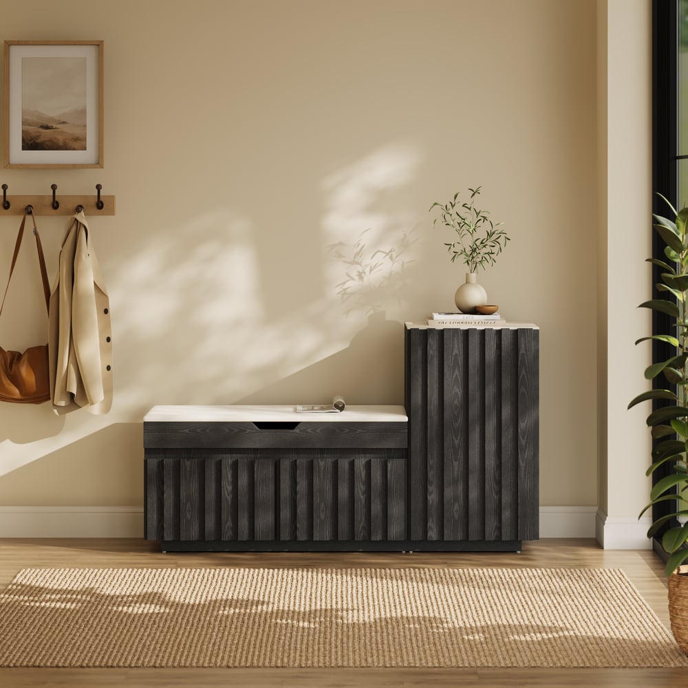 Aura 47” Wooden Shoe Storage Bench with Right-Side Cabinet for Entryway window image