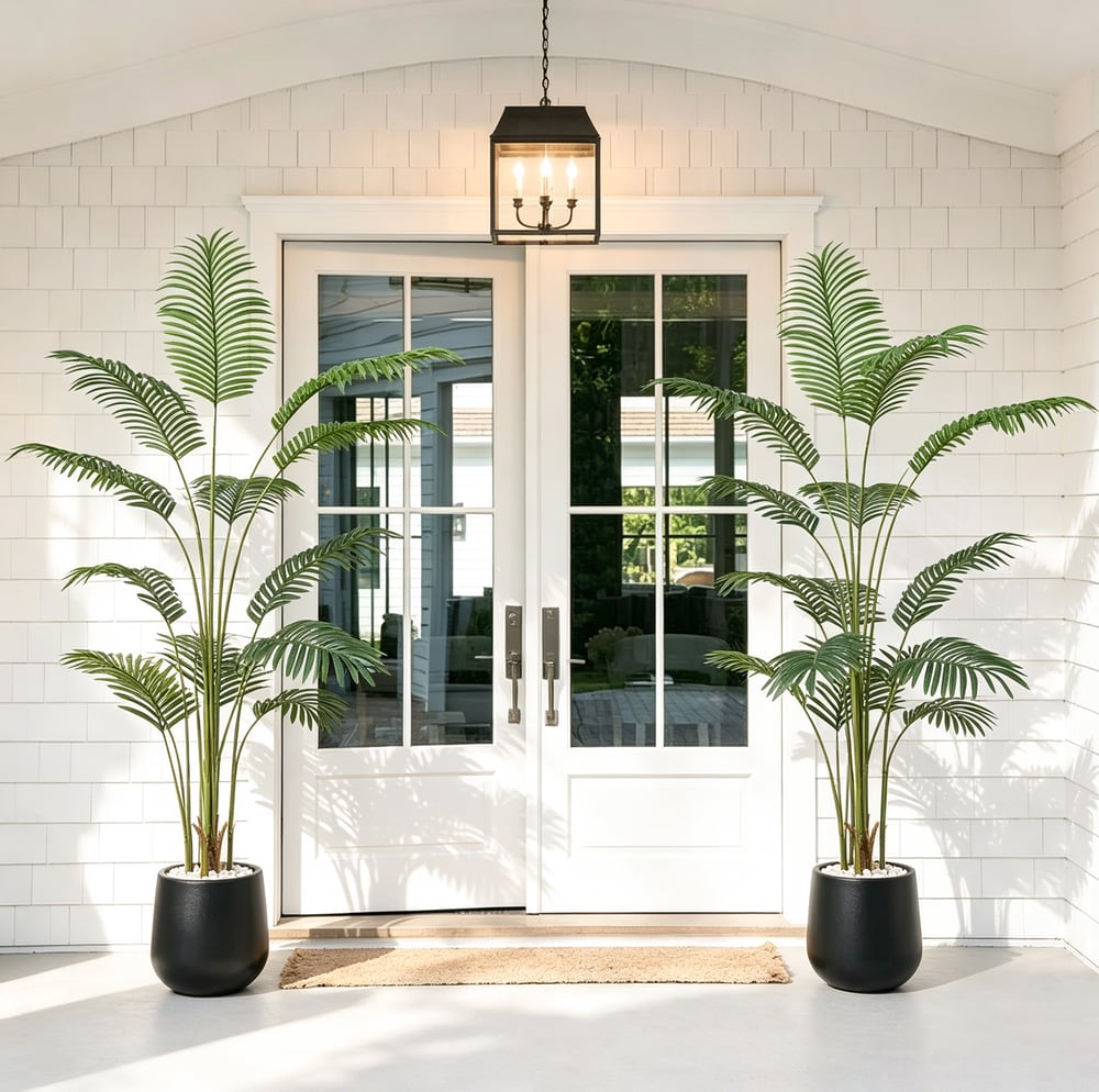 6 ft. Artificial Areca Palm Tree with Planter and Decorative Stones window image