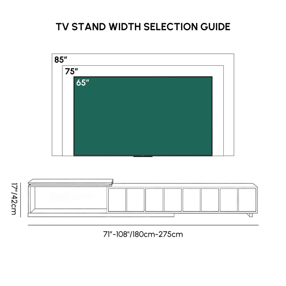 71"-108" Extendable Walnut TV Stand with Sintered Stone Top & Cabinets weights dimensions image